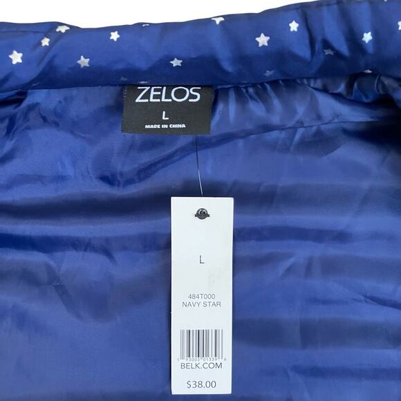 Zelos Girls Sz L (12-14) Puffer Vest Navy with Metallic Silver Star Print NWT - Picture 8 of 16